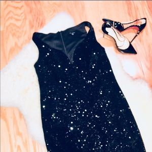 Velvet & Black Sequin Detail LBD Size 10